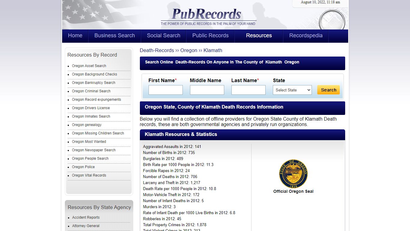 Klamath County, Oregon Death Records