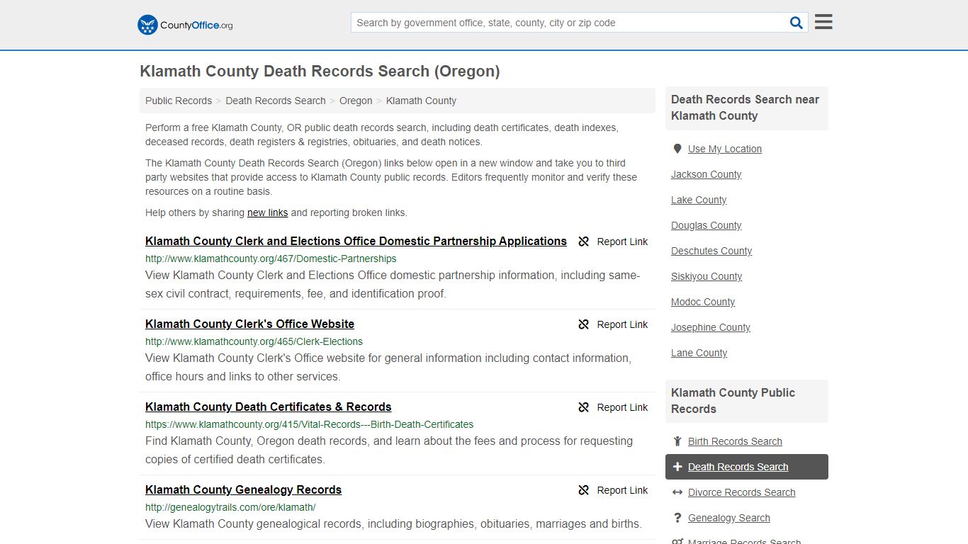 Death Records Search - Klamath County, OR (Death ...